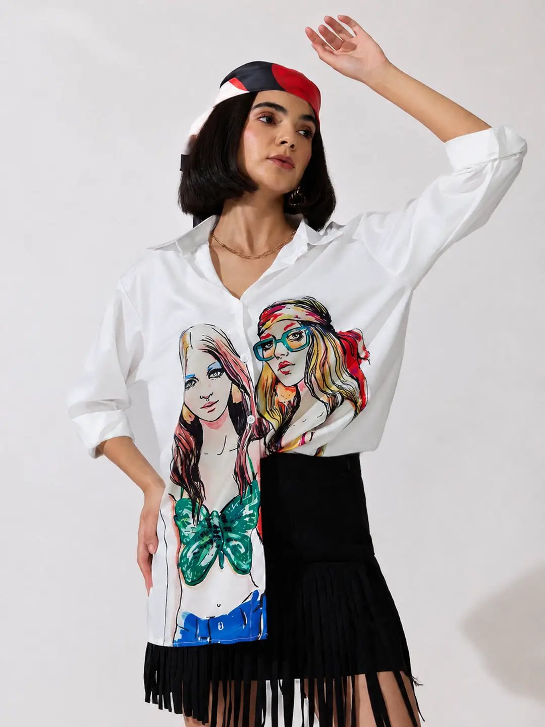 Women's Graphic White Oversized Shirt