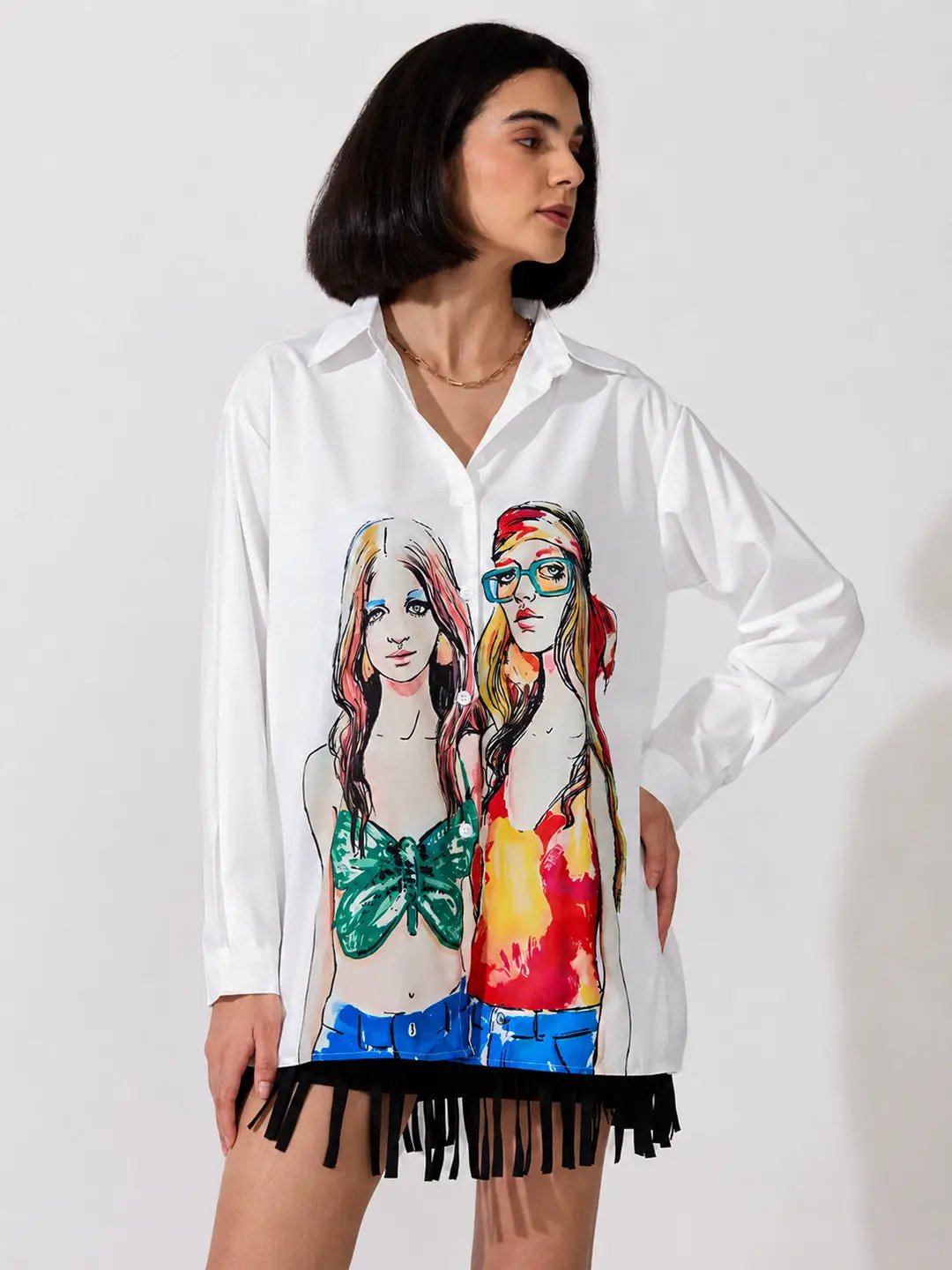 Women's Graphic White Oversized Shirt