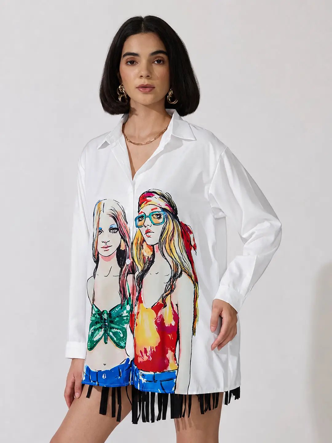 Women's Graphic White Oversized Shirt