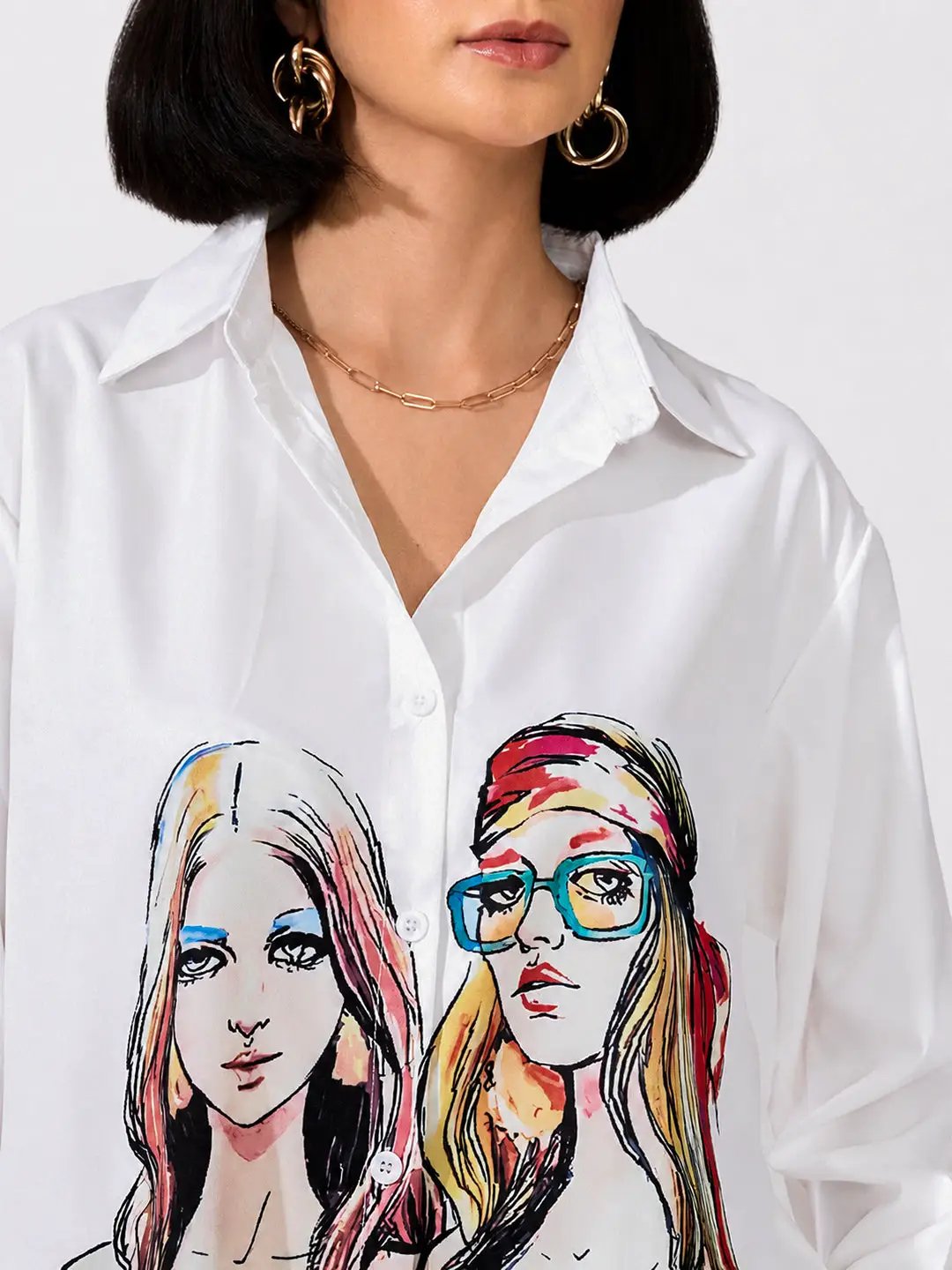Women's Graphic White Oversized Shirt