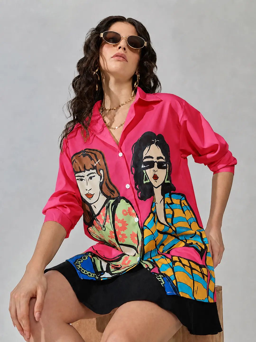 Women's Pink Graphic Print Long Sleeve Shirt - from SHOWOFFFF