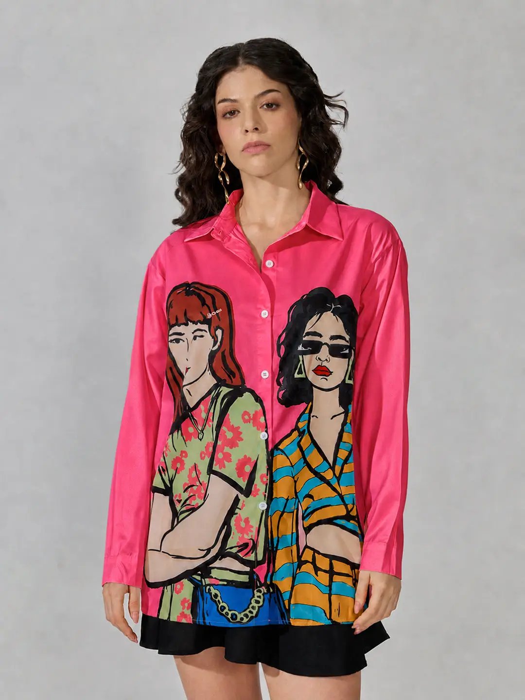 Women's Pink Graphic Print Long Sleeve Shirt - from SHOWOFFFF