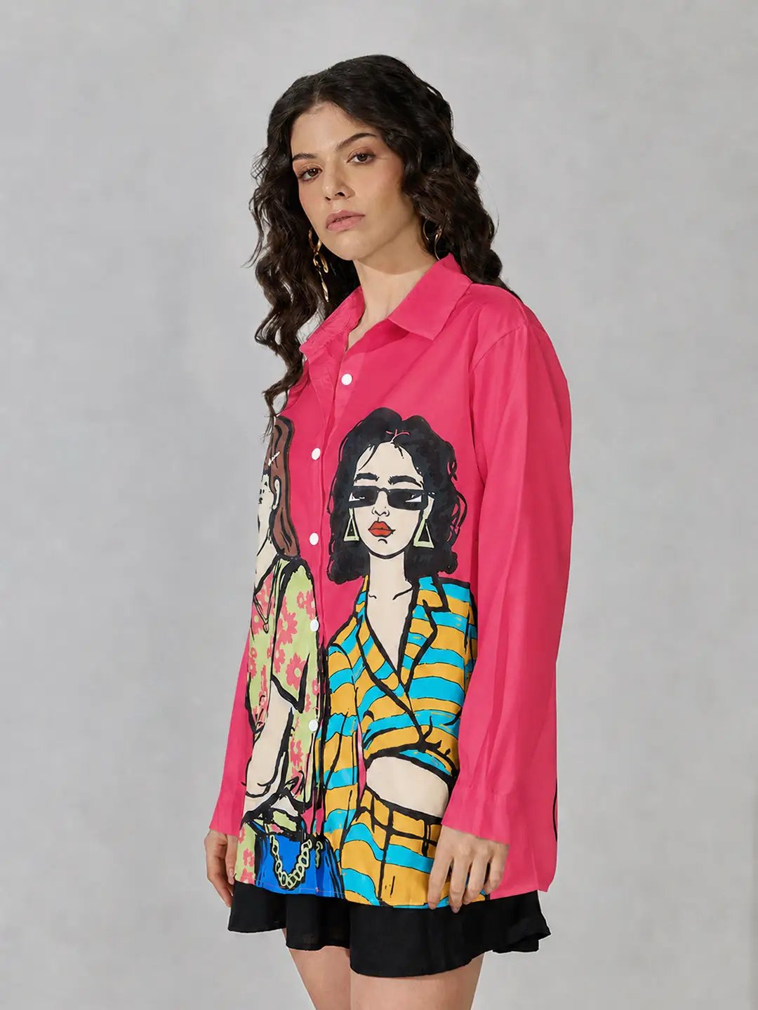 Women's Pink Graphic Print Long Sleeve Shirt - from SHOWOFFFF