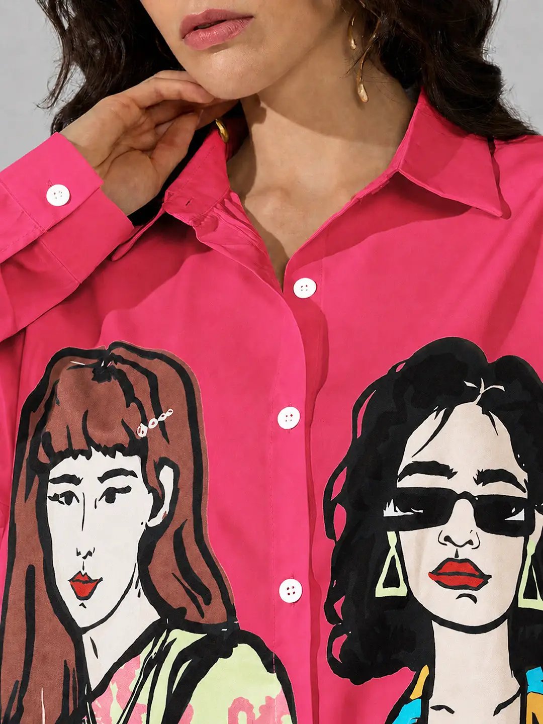 Women's Pink Graphic Print Long Sleeve Shirt - from SHOWOFFFF