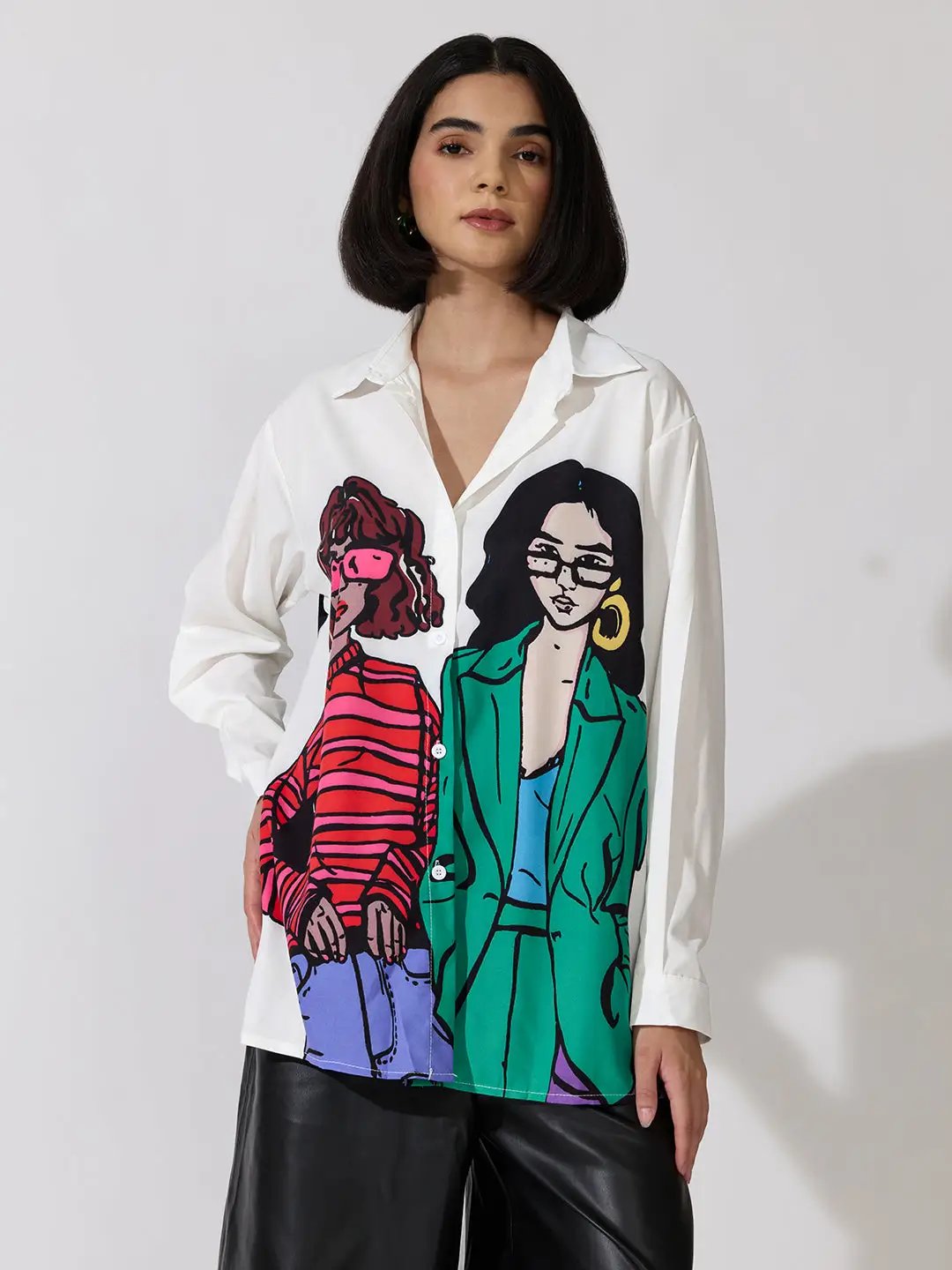 Women's Graphic White Oversized Shirt