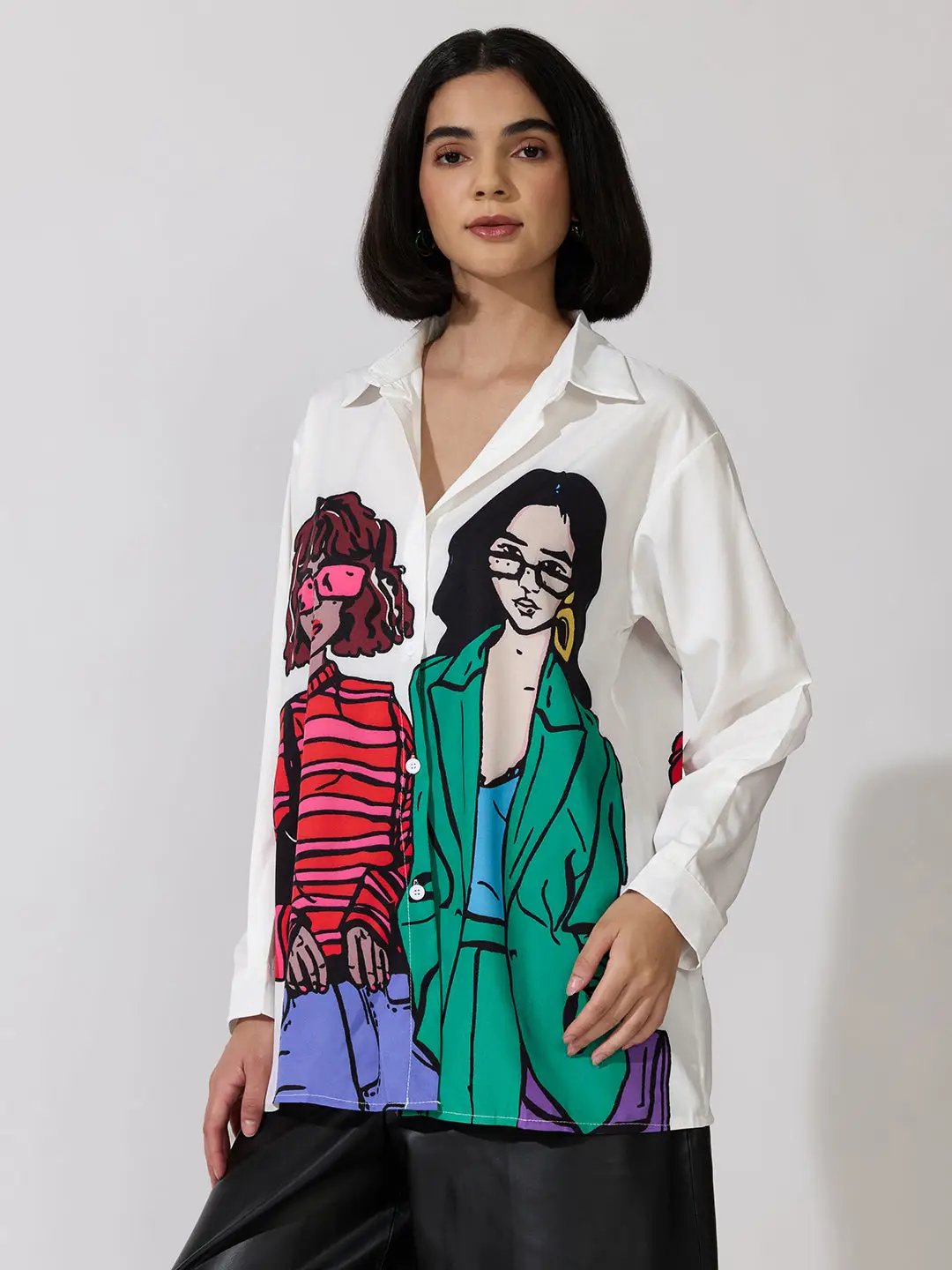 Women's Graphic White Oversized Shirt