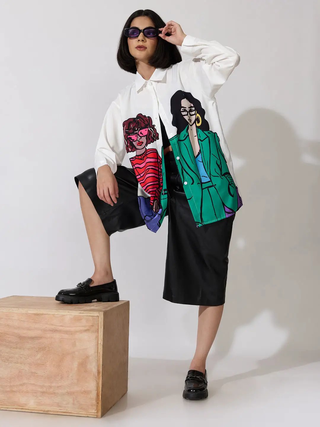Women's Graphic White Oversized Shirt
