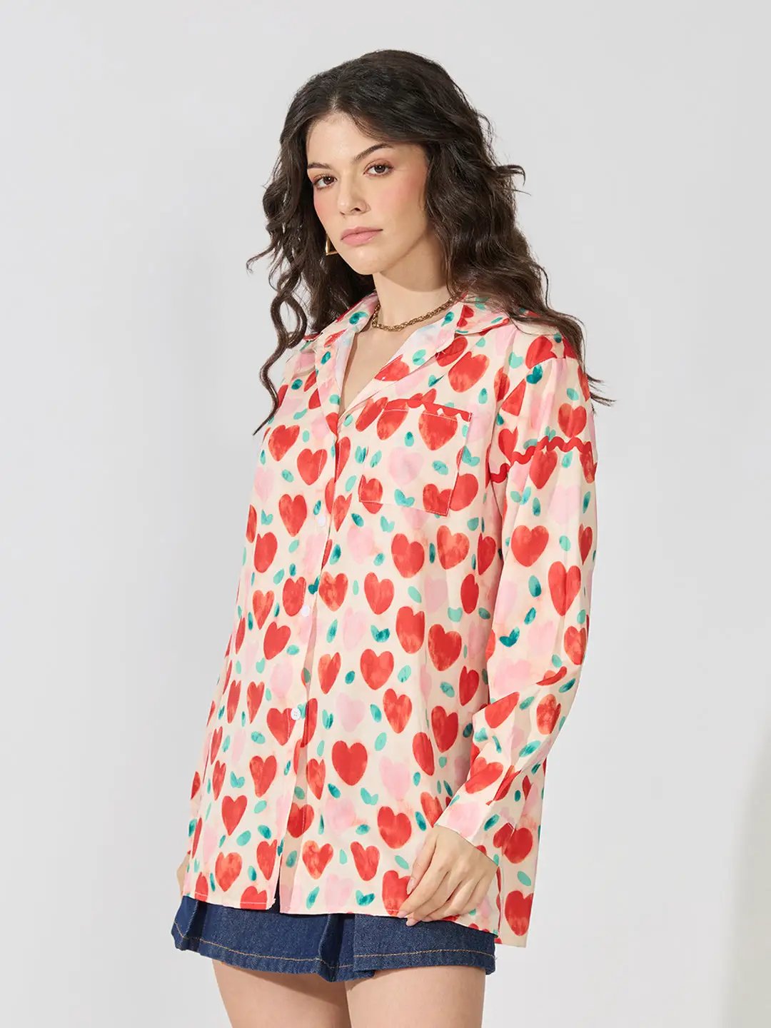 Women's Graphic Red Relaxed Fit Collared Shirt