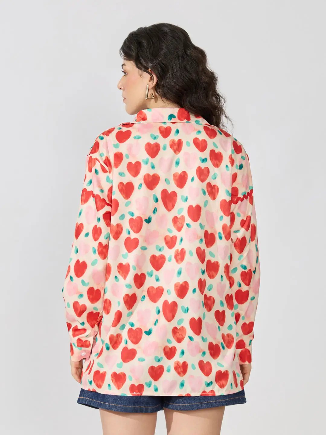 Women's Graphic Red Relaxed Fit Collared Shirt