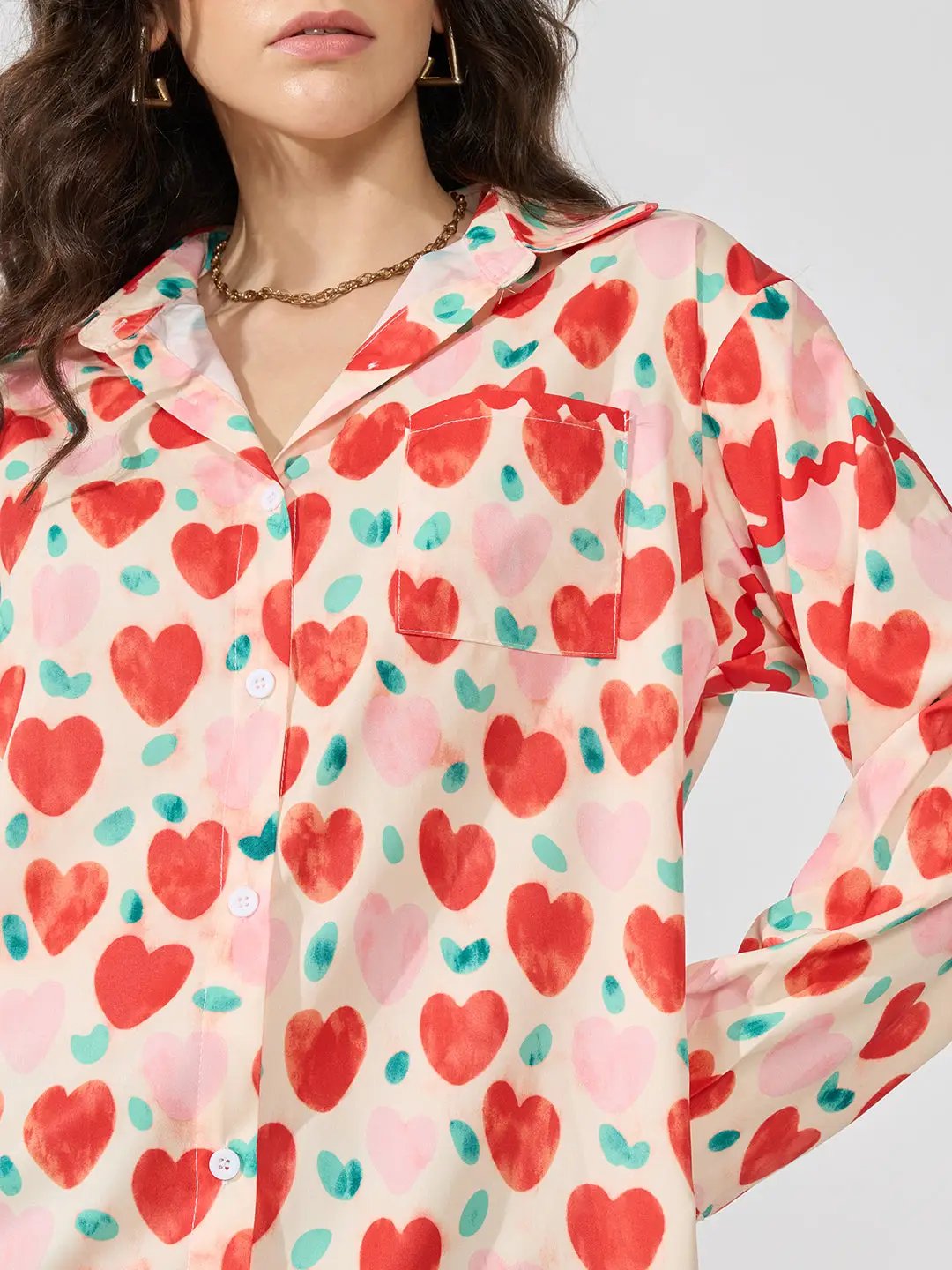 Women's Graphic Red Relaxed Fit Collared Shirt
