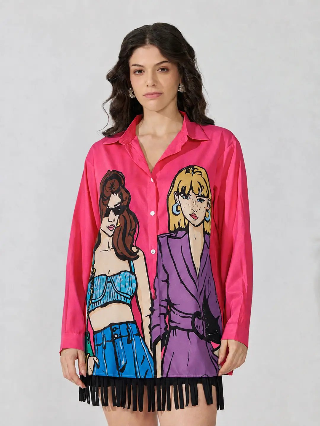 Women's Graphic Pink Relaxed Fit Collared Shirt - from SHOWOFFFF