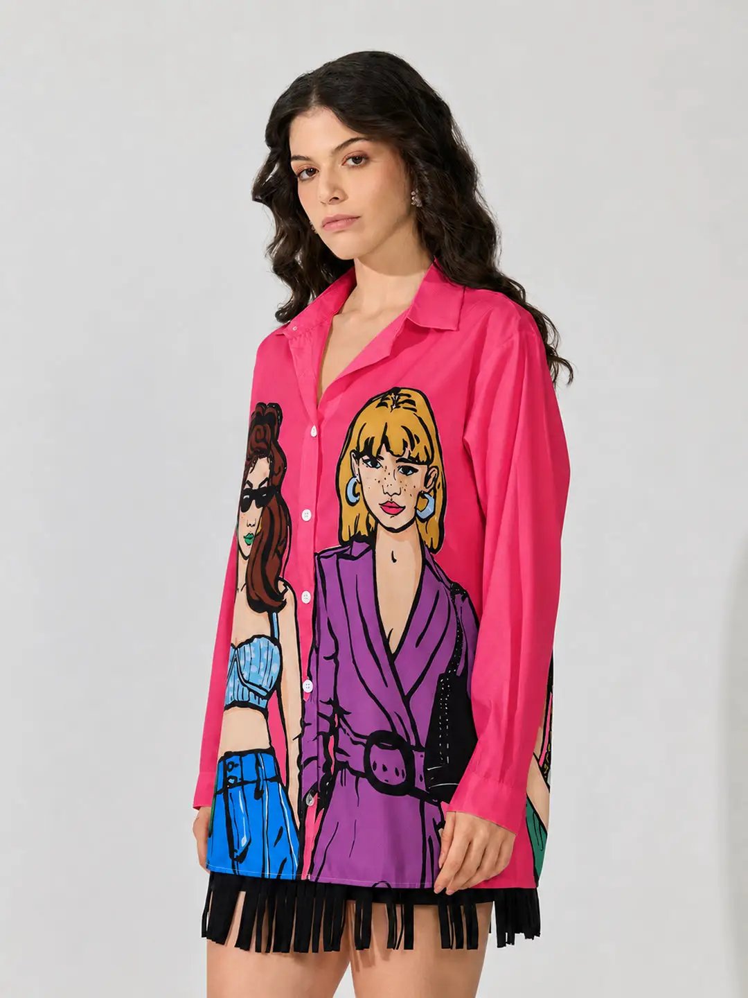 Women's Graphic Pink Relaxed Fit Collared Shirt - from SHOWOFFFF