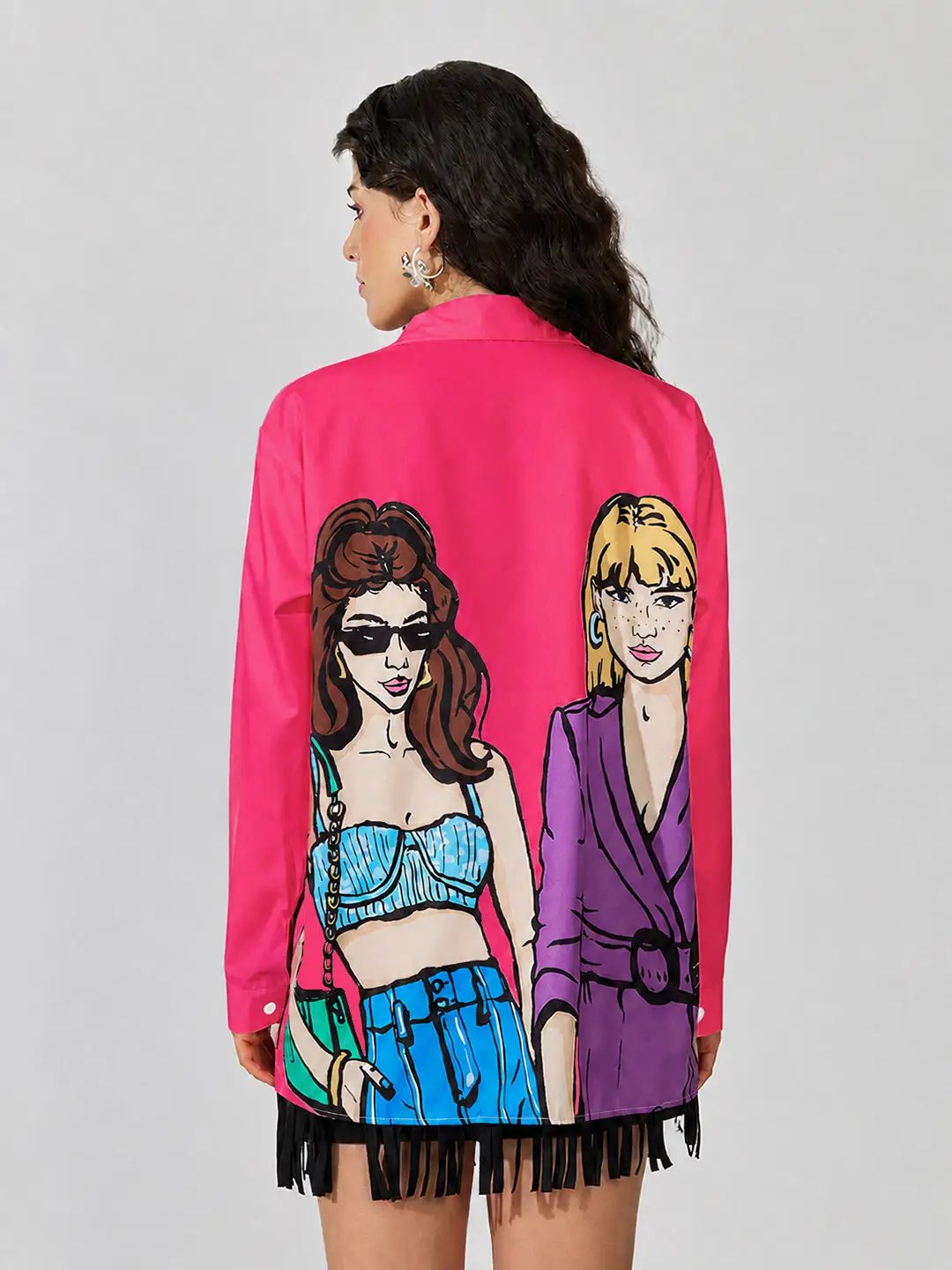 Women's Graphic Pink Relaxed Fit Collared Shirt - from SHOWOFFFF