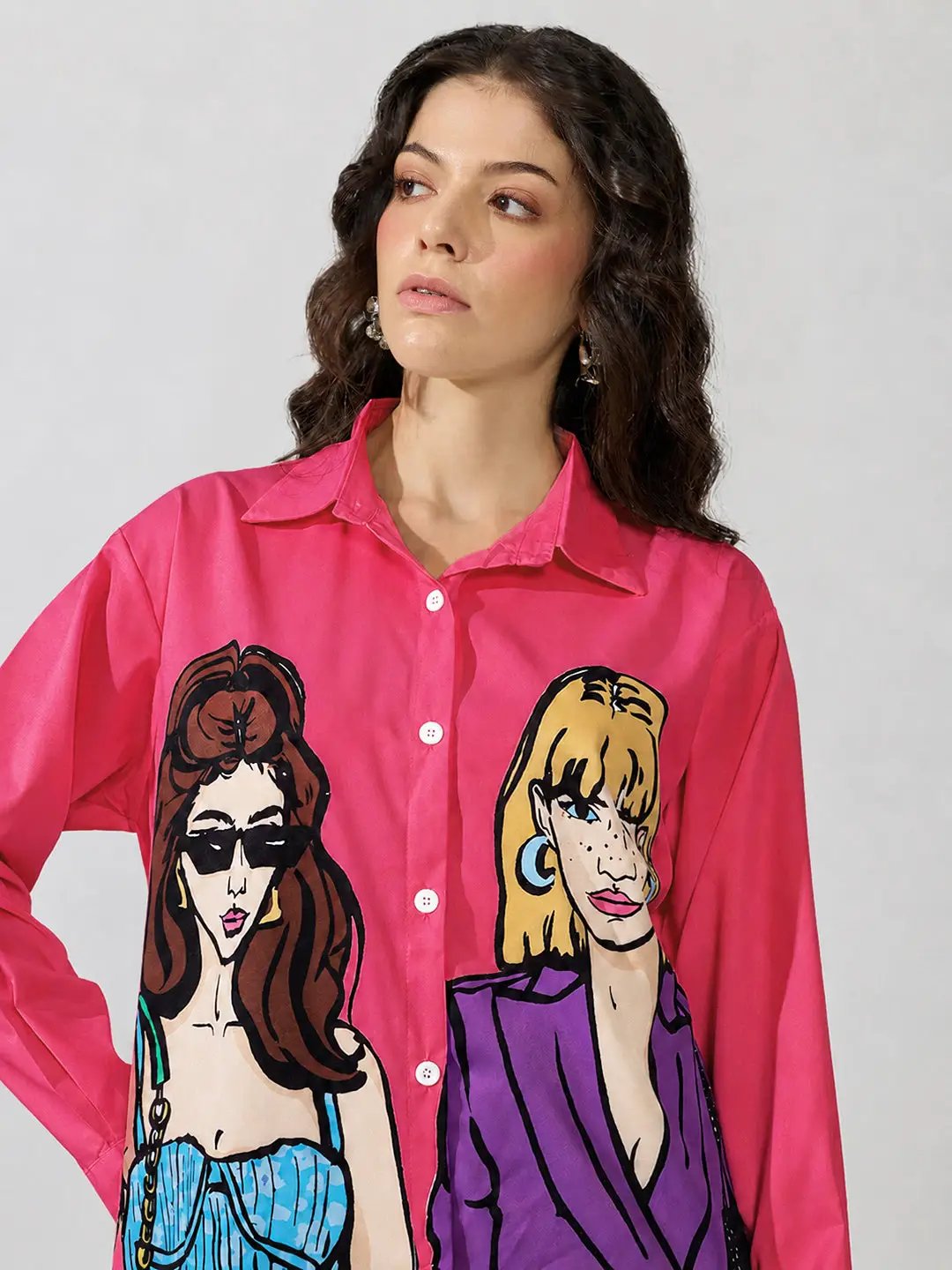 Women's Graphic Pink Relaxed Fit Collared Shirt - from SHOWOFFFF