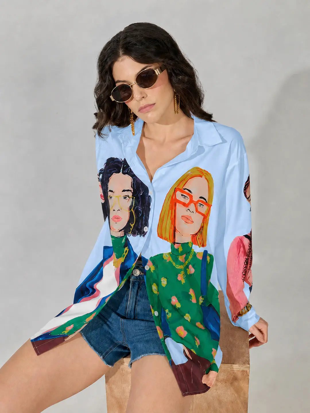 Women's Graphic Blue Relaxed Fit Shirt - from SHOWOFFFF