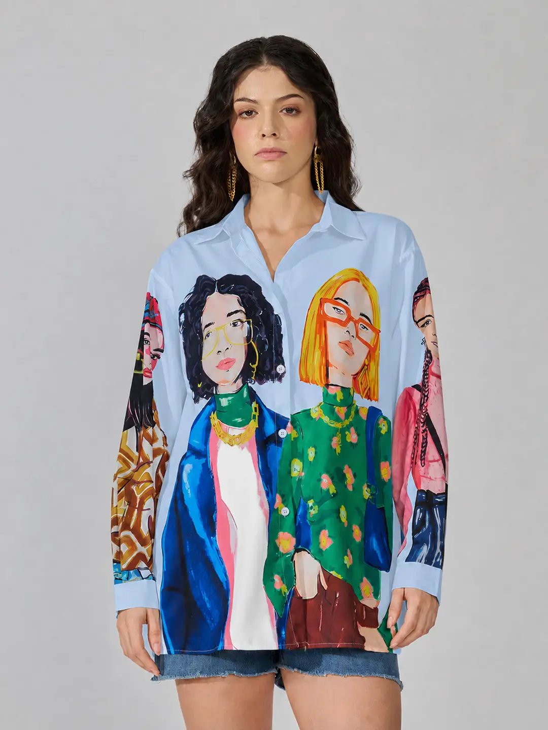 Women's Graphic Blue Relaxed Fit Shirt - from SHOWOFFFF