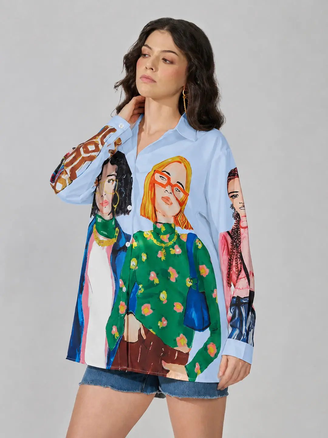 Women's Graphic Blue Relaxed Fit Shirt - from SHOWOFFFF