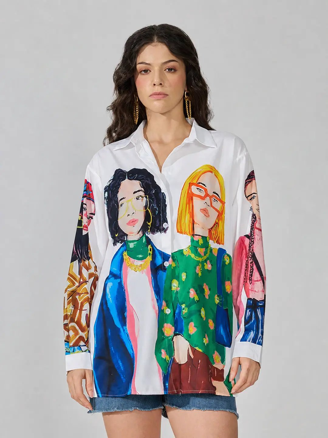 Women's Graphic White Relaxed Fit Shirt