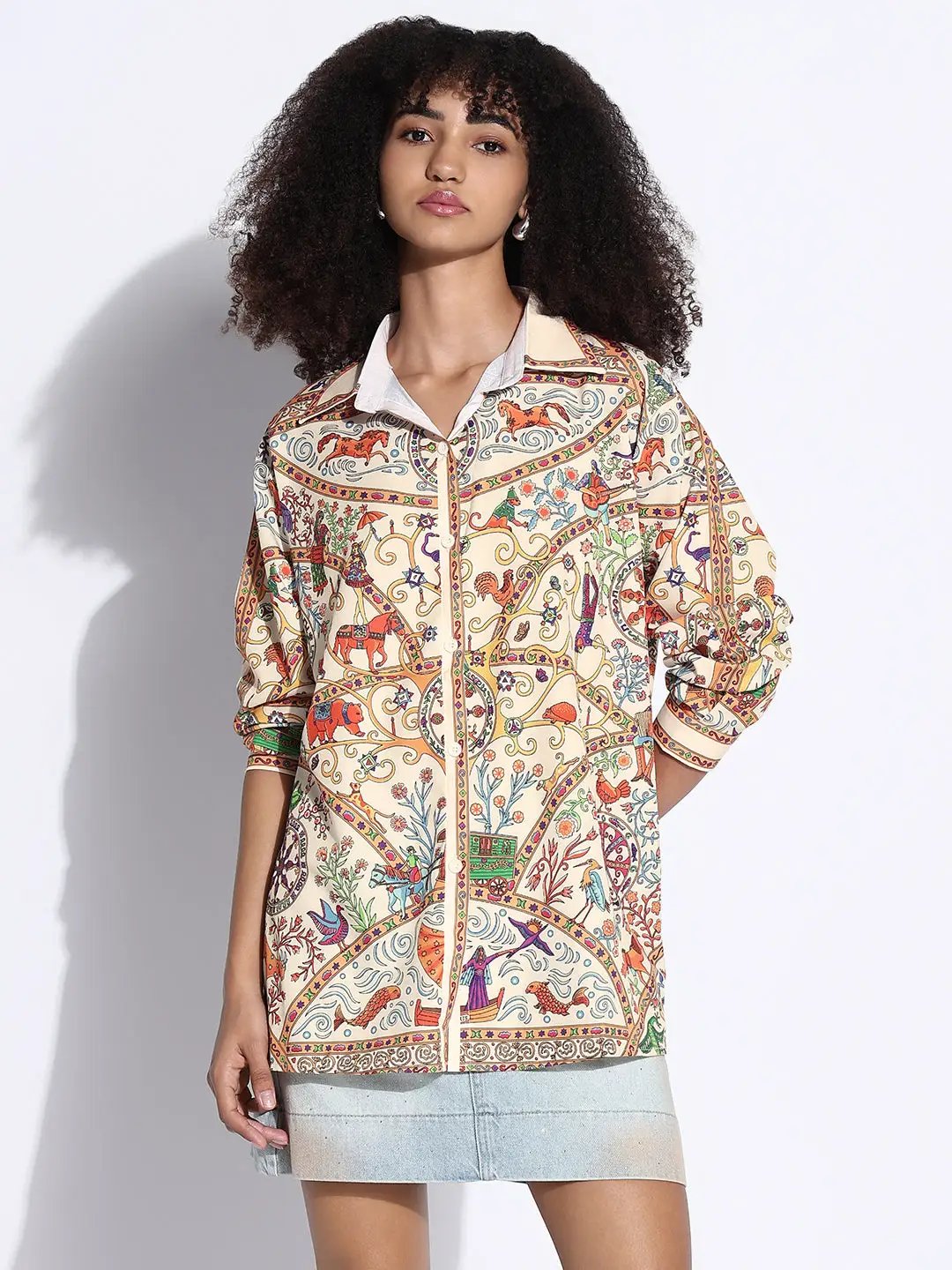 Women's Graphic Cream Oversized Shirt