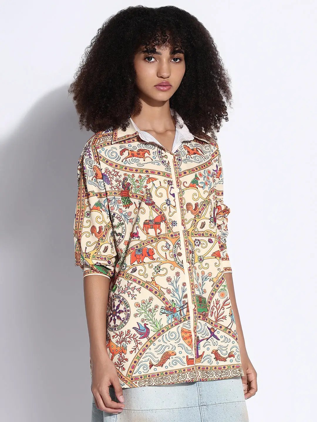 Women's Graphic Cream Oversized Shirt