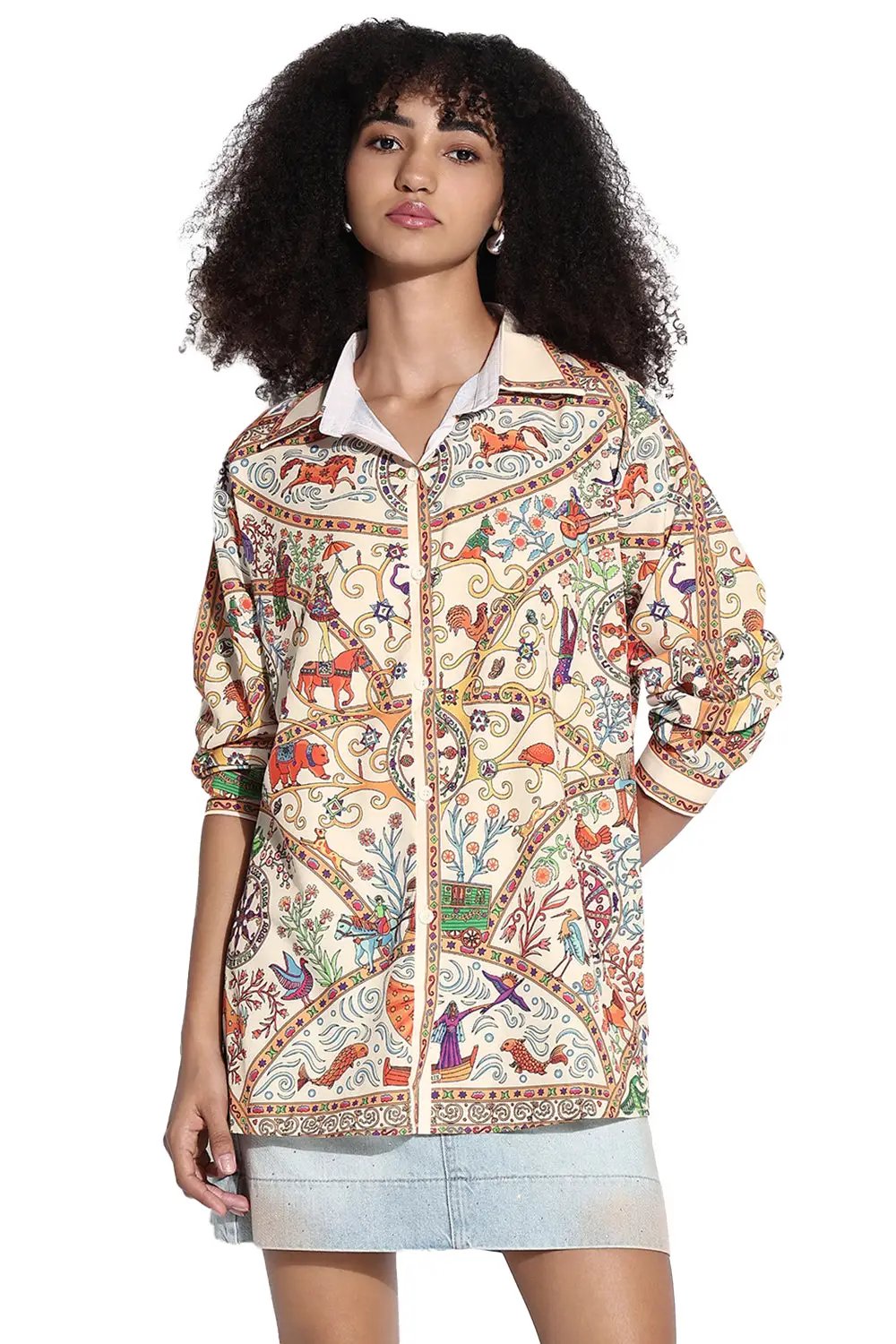 Women's Graphic Cream Oversized Shirt