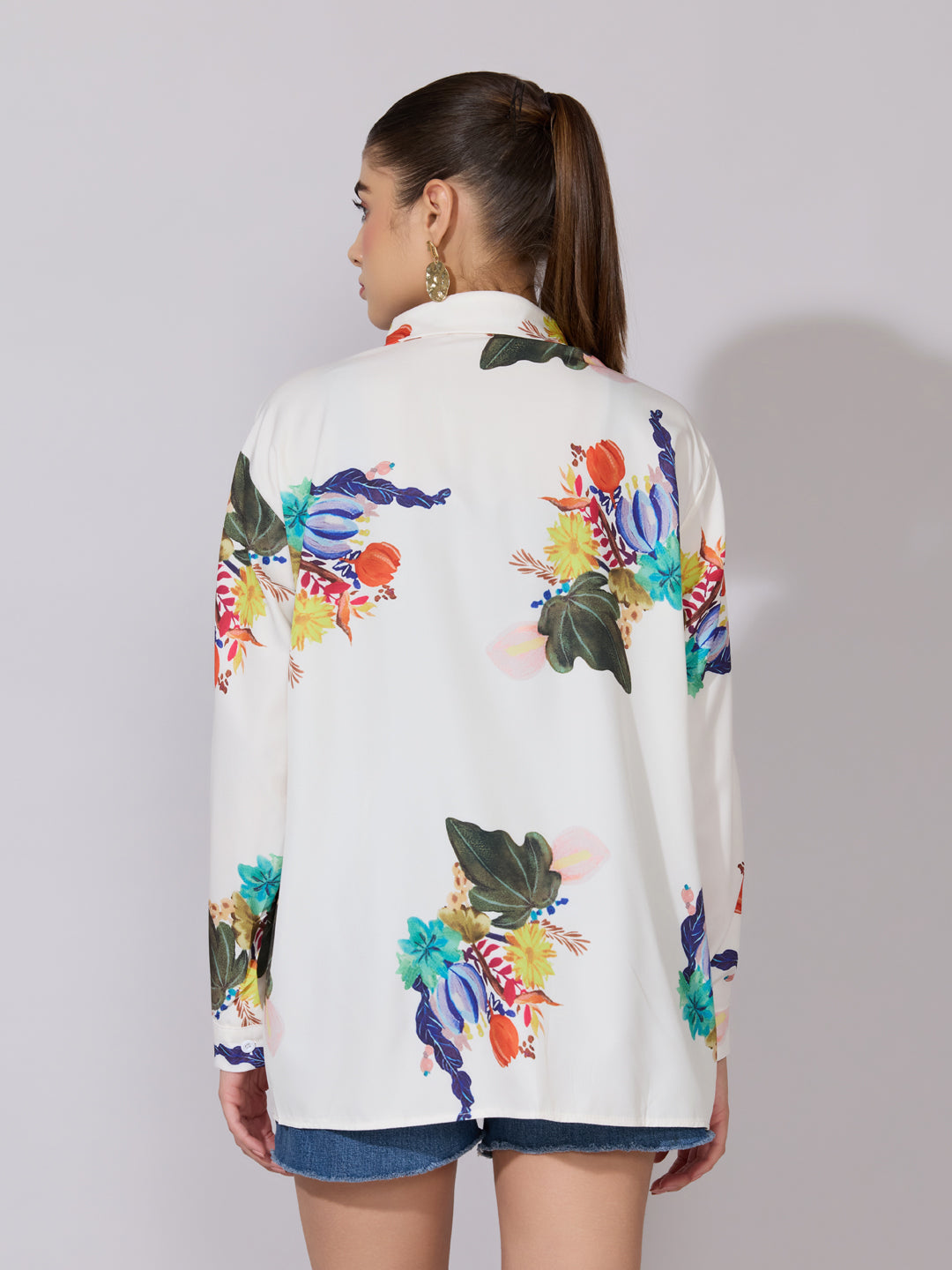 Women's Printed White Relaxed Fit Shirt