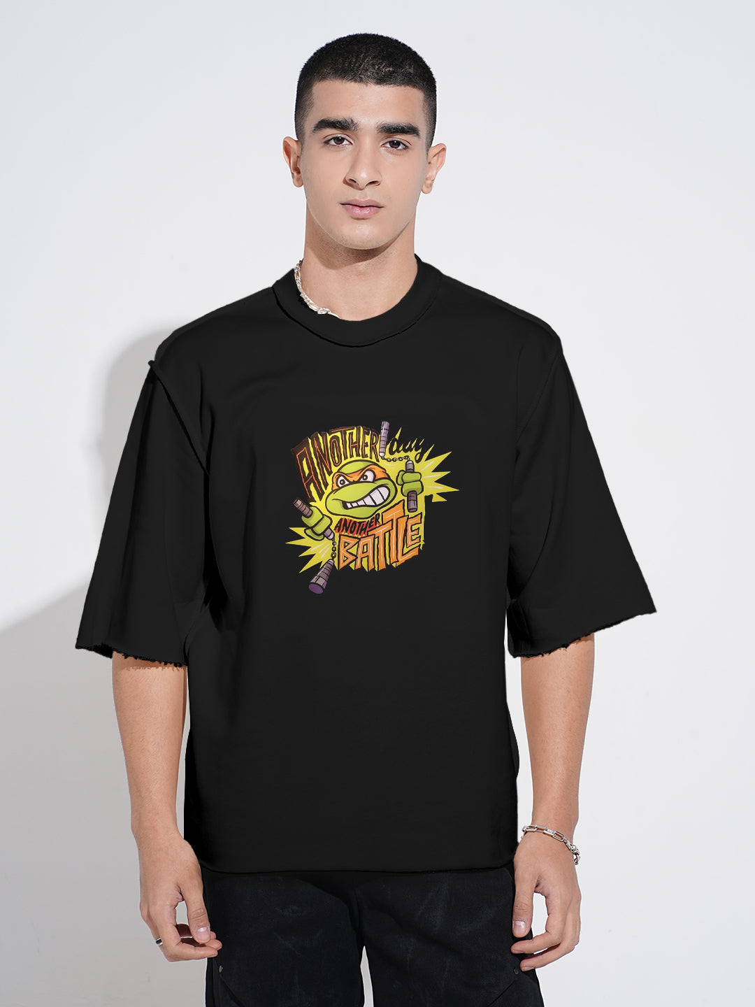 Men's Graphic Black Round Neck Oversized T-Shirt