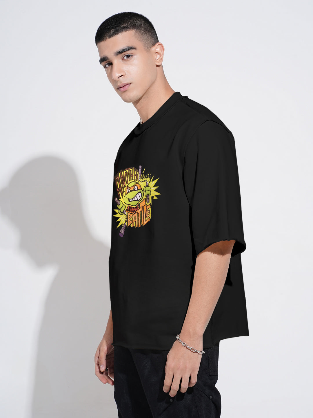 Men's Graphic Black Round Neck Oversized T-Shirt