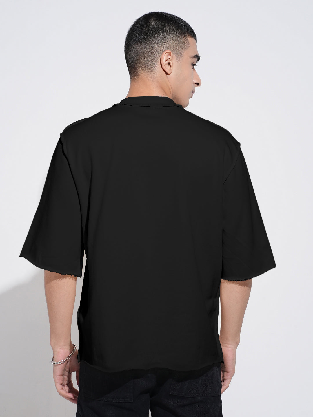 Men's Graphic Black Round Neck Oversized T-Shirt