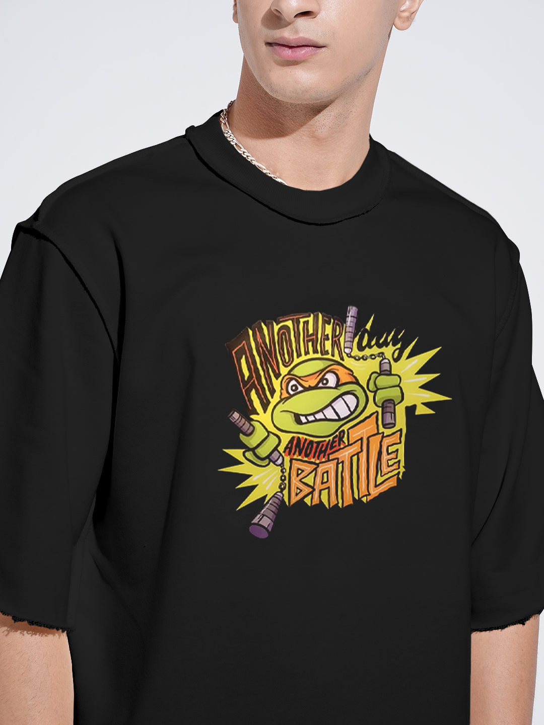 Men's Graphic Black Round Neck Oversized T-Shirt