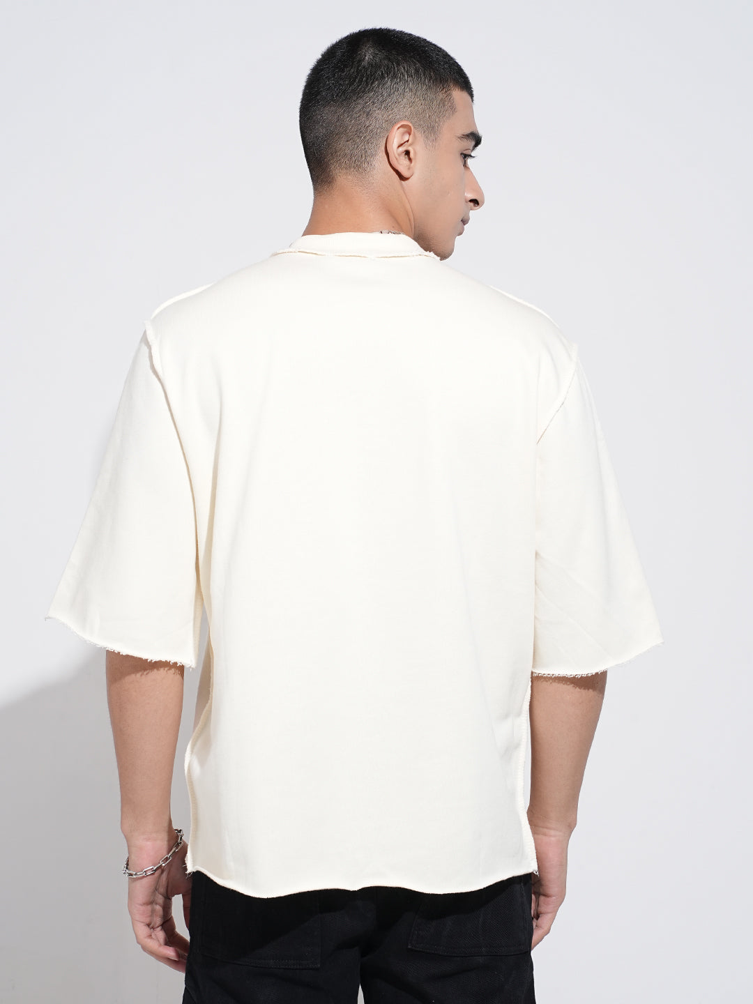 Men's Graphic Print Cream Round Neck Oversized T-Shirt