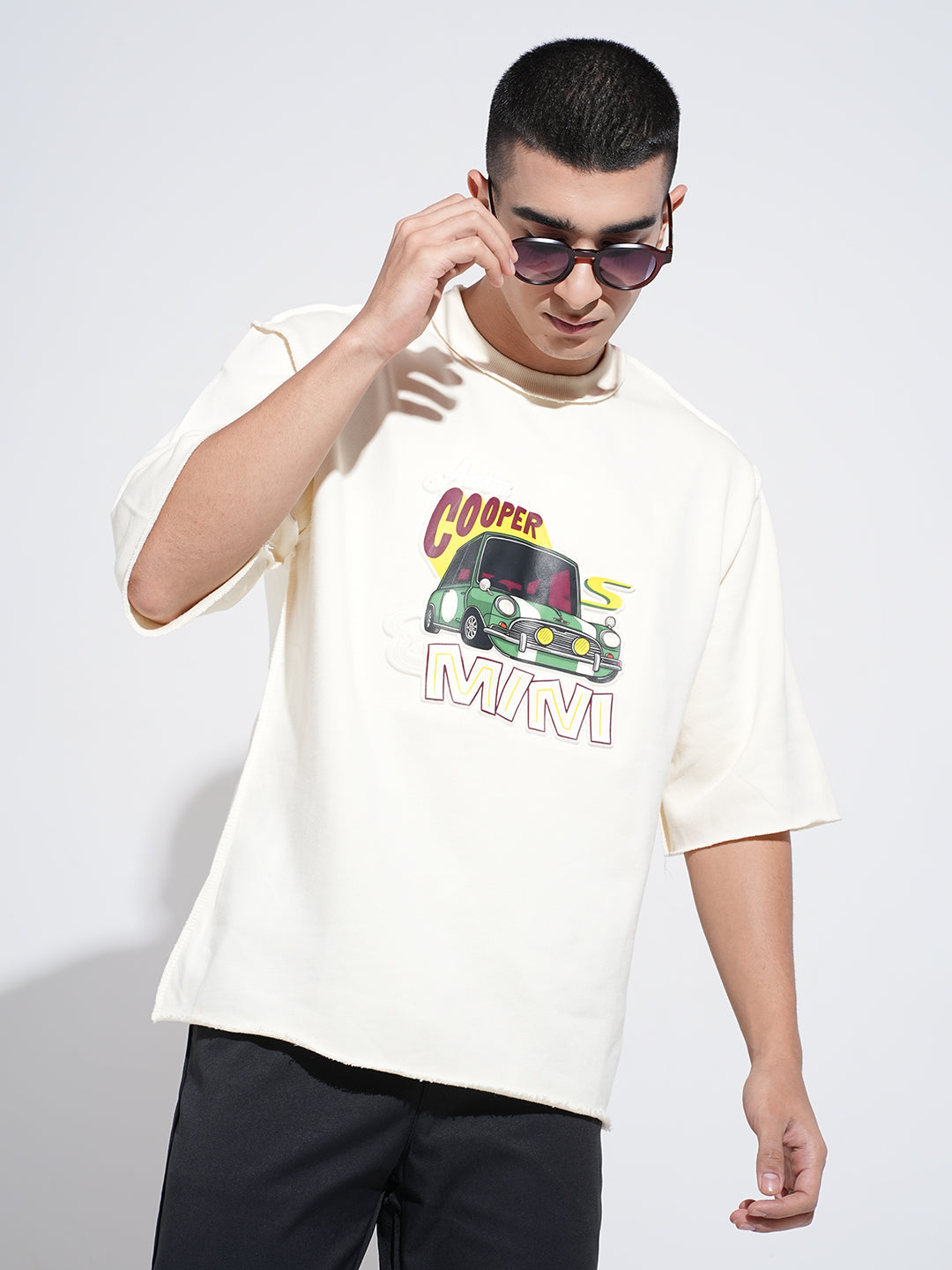 Men's Graphic Cream Round Neck Oversized T-Shirt