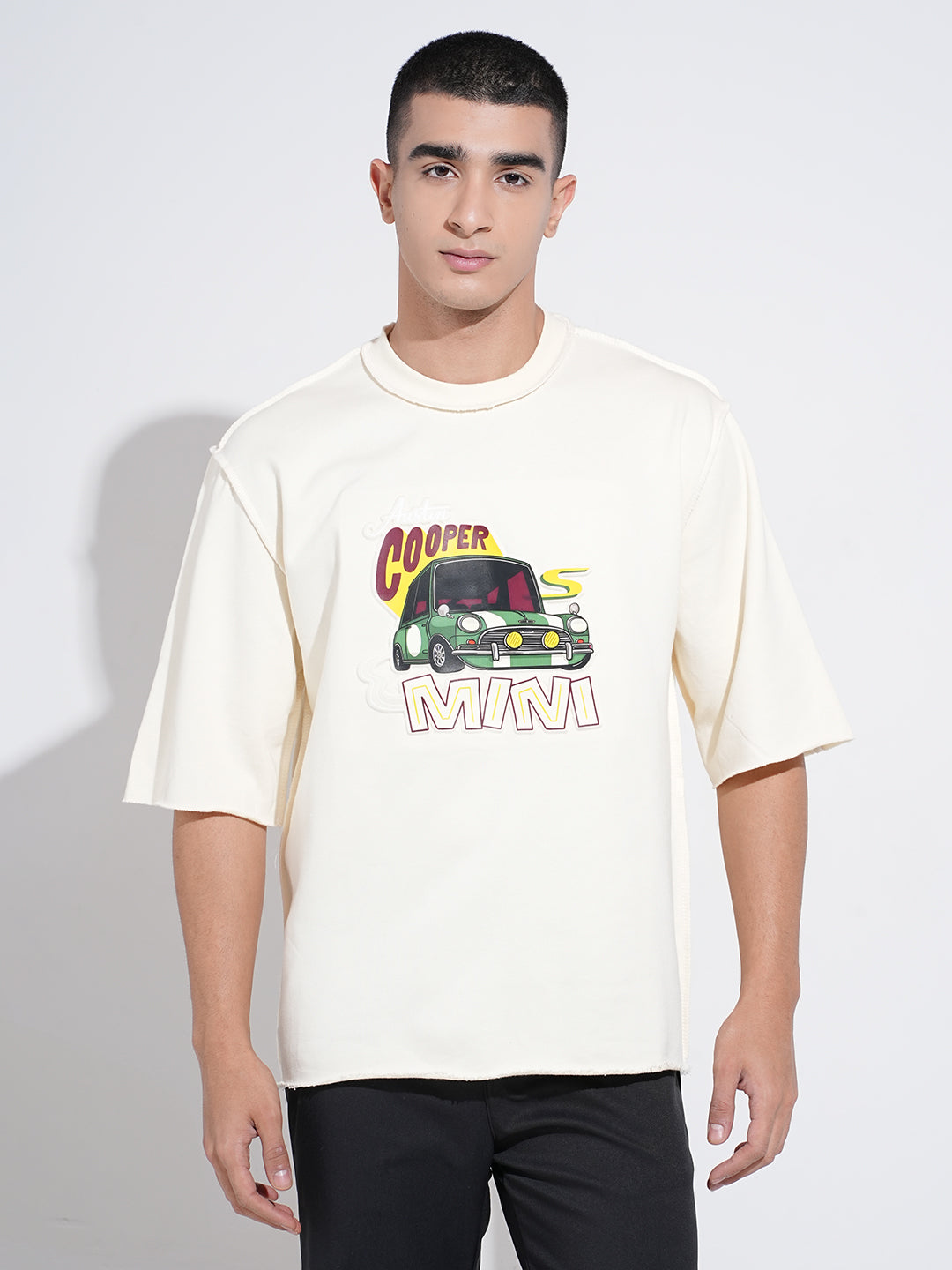 Men's Graphic Cream Round Neck Oversized T-Shirt