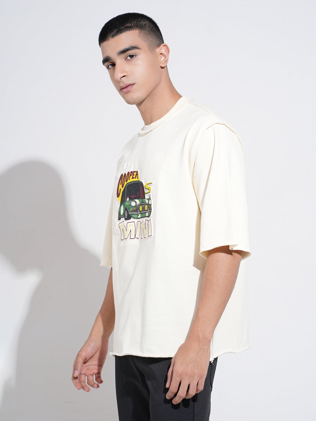 Men's Graphic Cream Round Neck Oversized T-Shirt