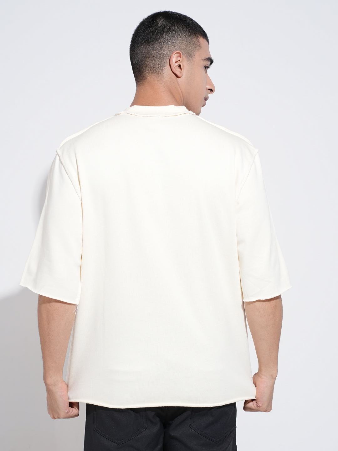 Men's Graphic Cream Round Neck Oversized T-Shirt