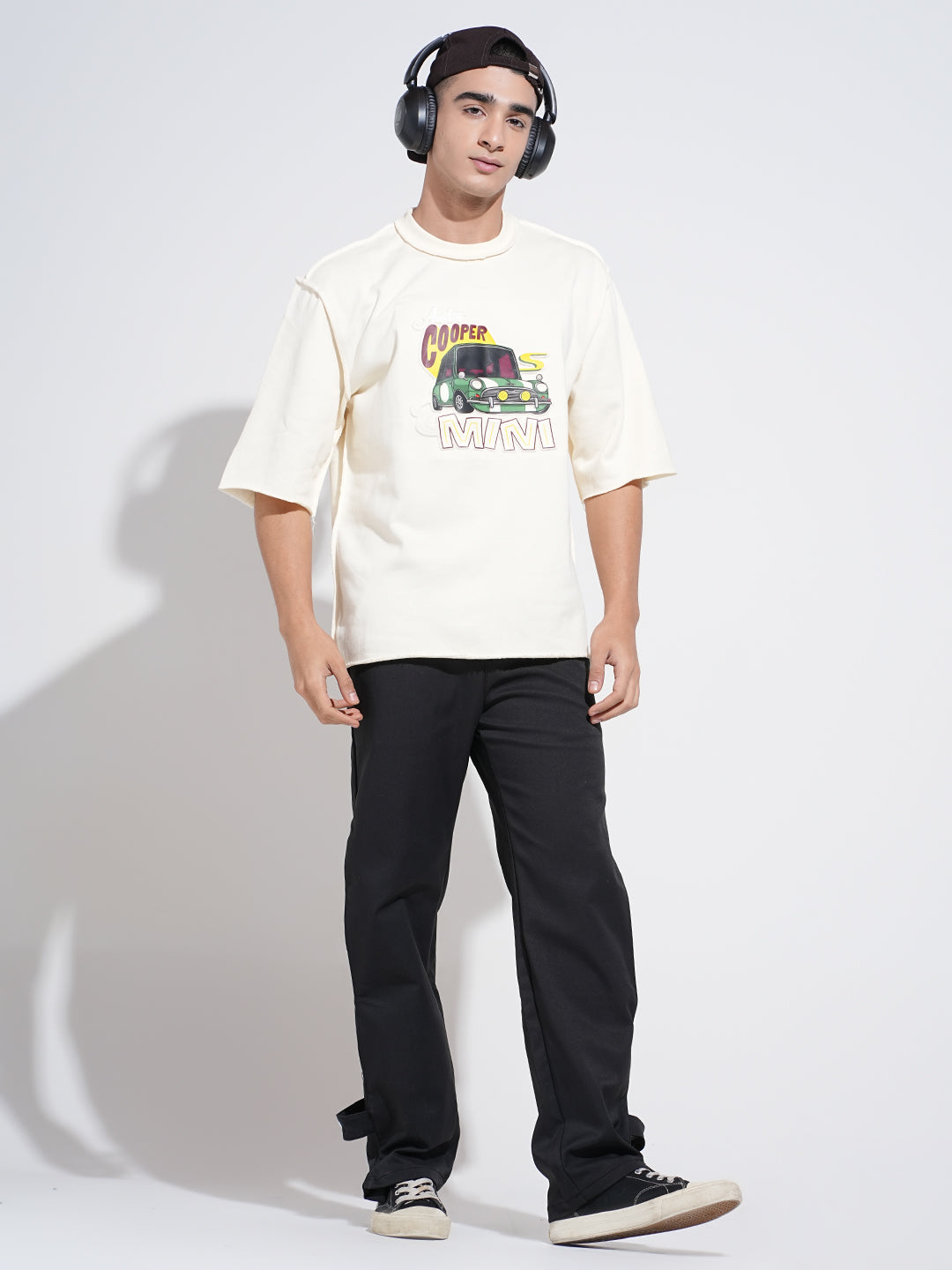 Men's Graphic Cream Round Neck Oversized T-Shirt