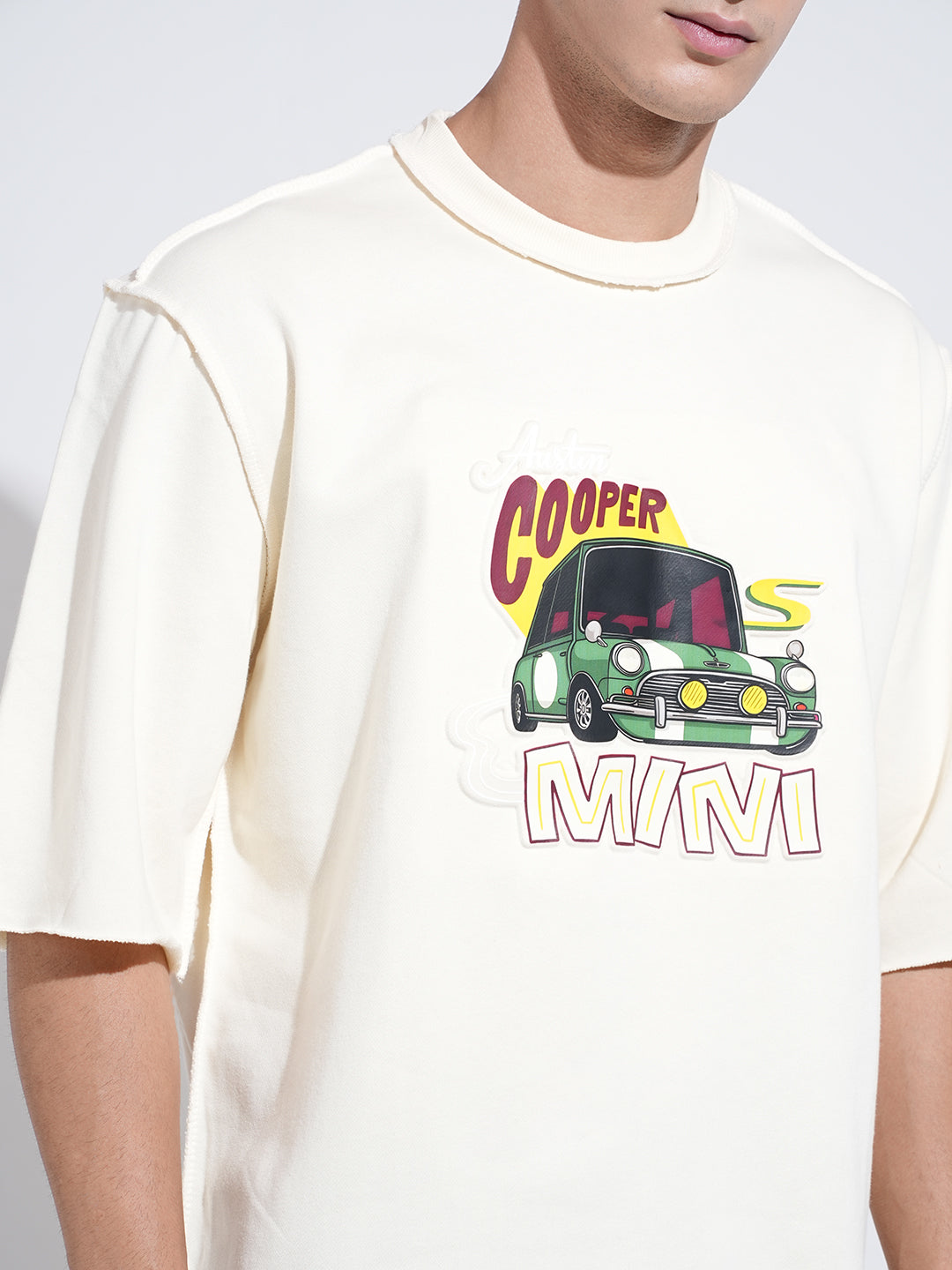 Men's Graphic Cream Round Neck Oversized T-Shirt