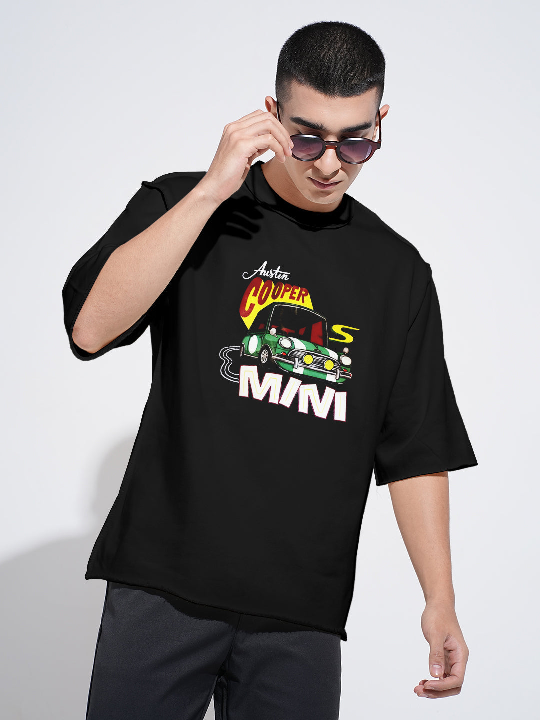 Men's Graphic Black Round Neck Oversized T-Shirt
