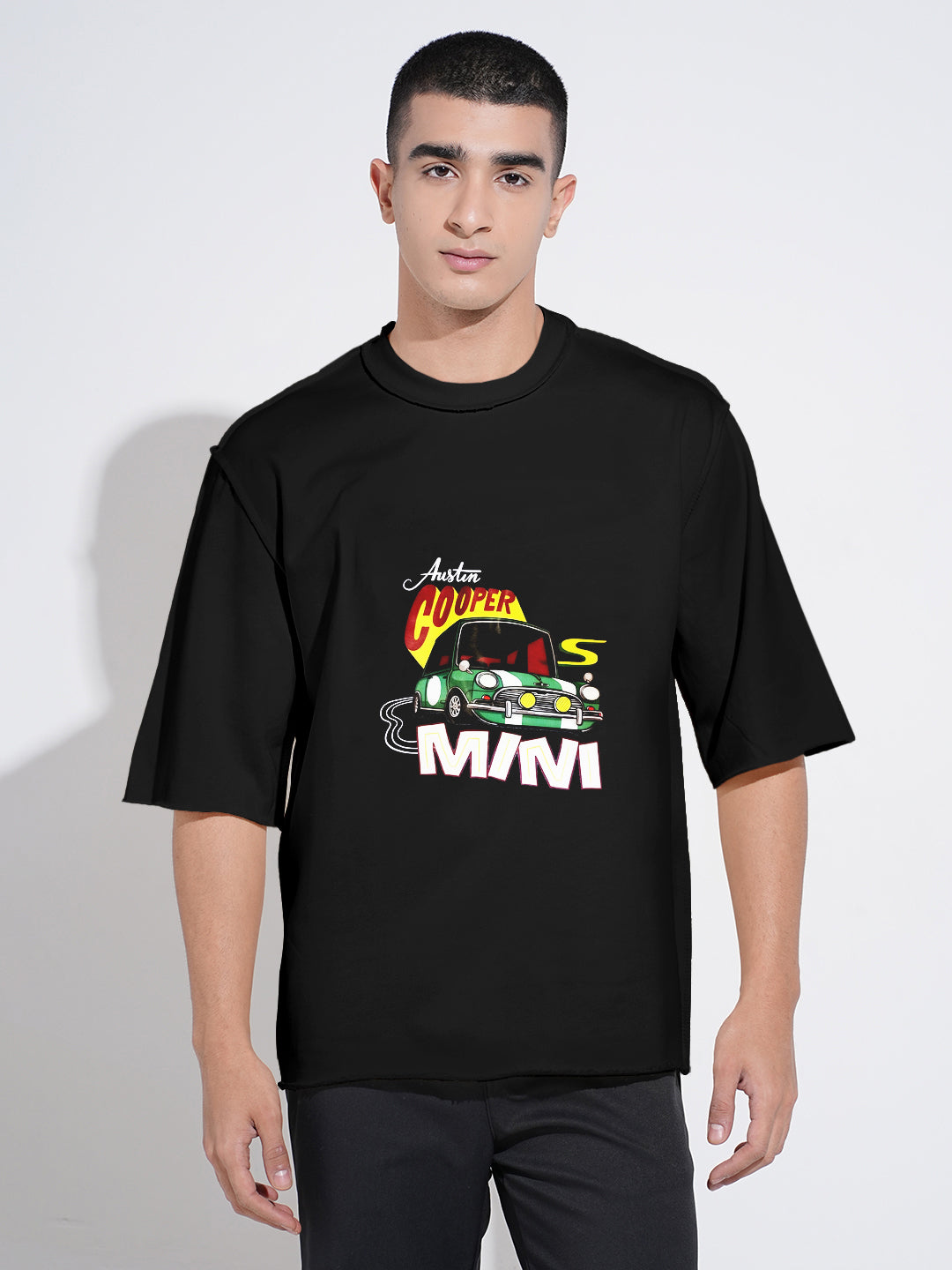 Men's Graphic Black Round Neck Oversized T-Shirt