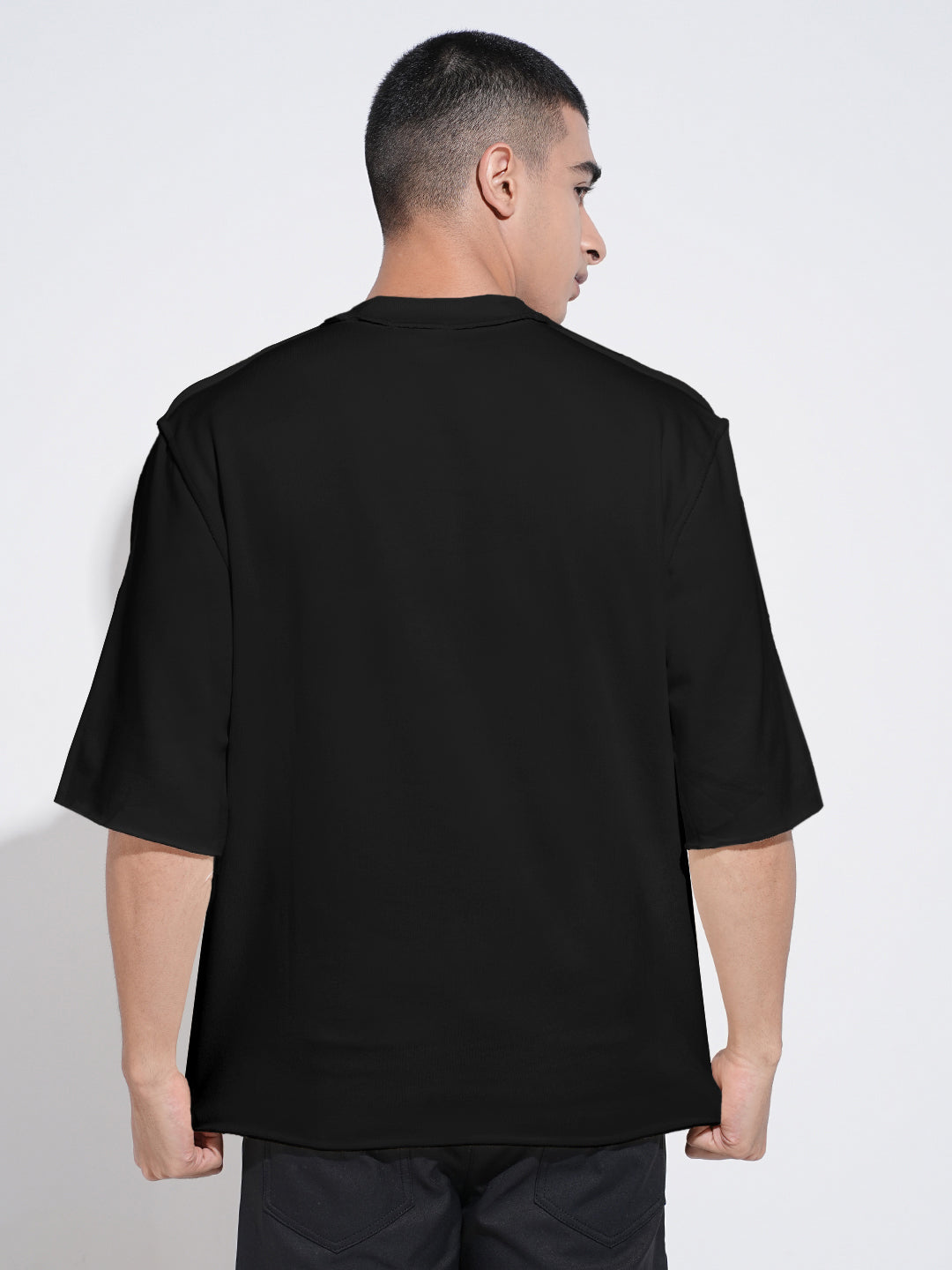 Men's Graphic Black Round Neck Oversized T-Shirt