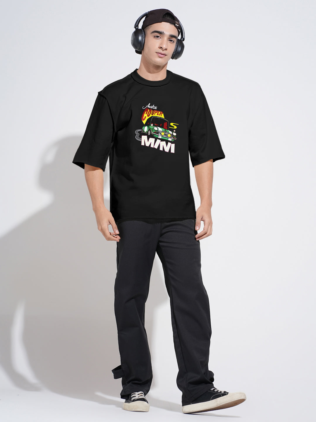 Men's Graphic Black Round Neck Oversized T-Shirt