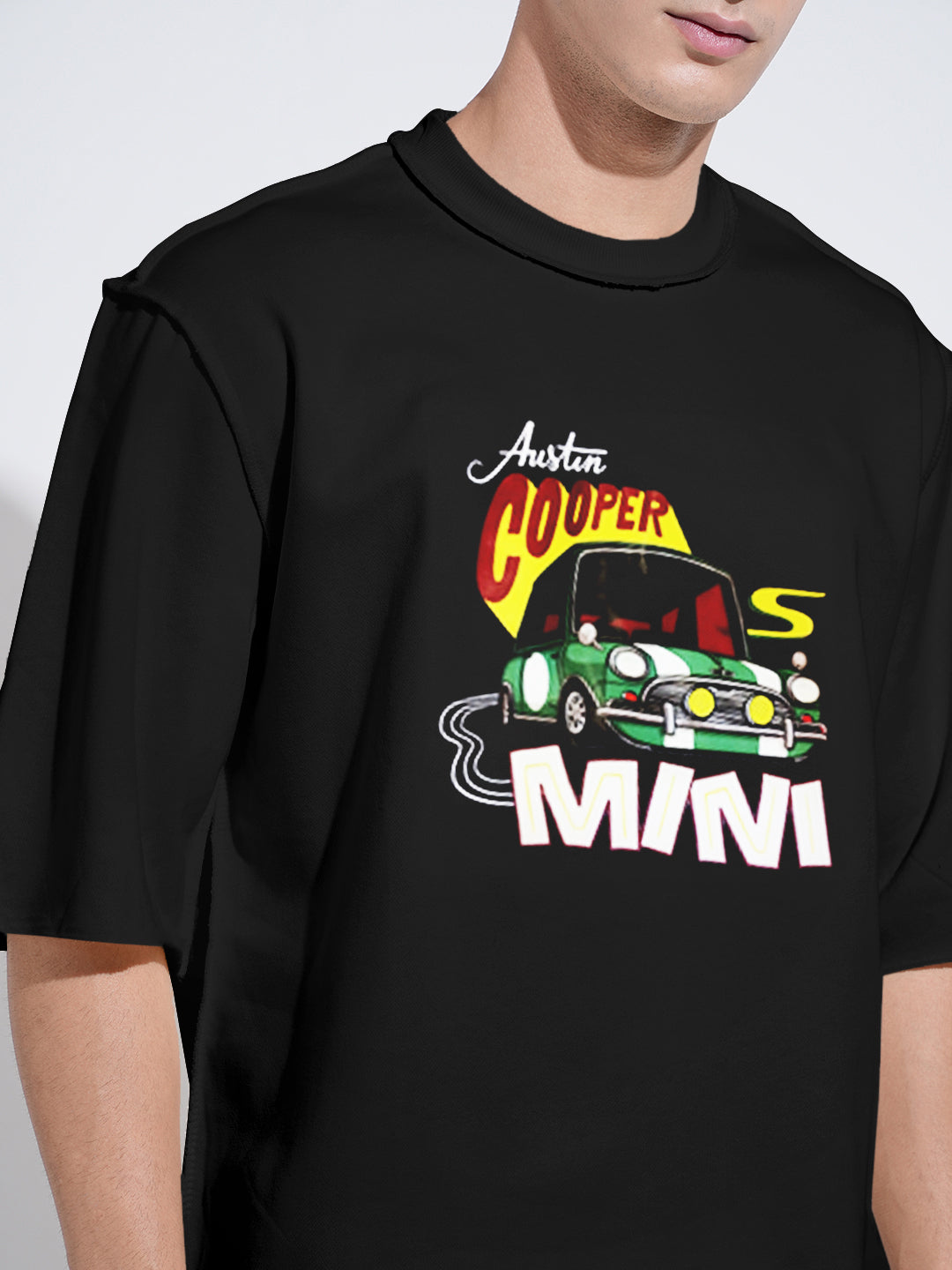 Men's Graphic Black Round Neck Oversized T-Shirt