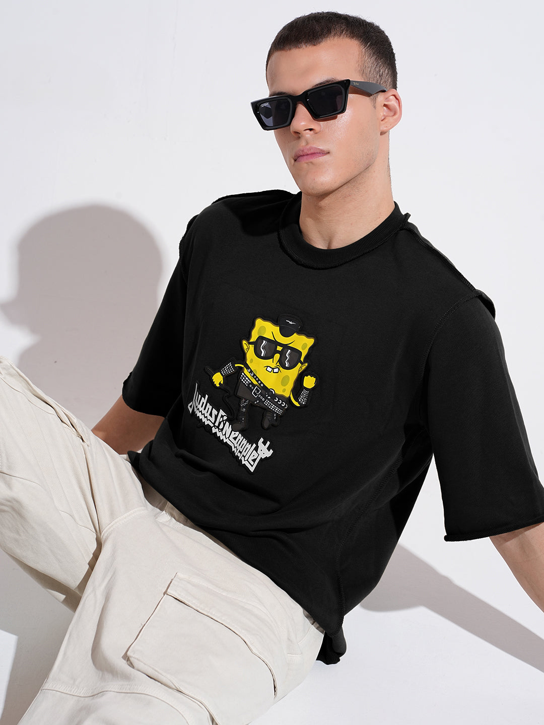 Men's Graphic Black Round Neck Oversized T-Shirt