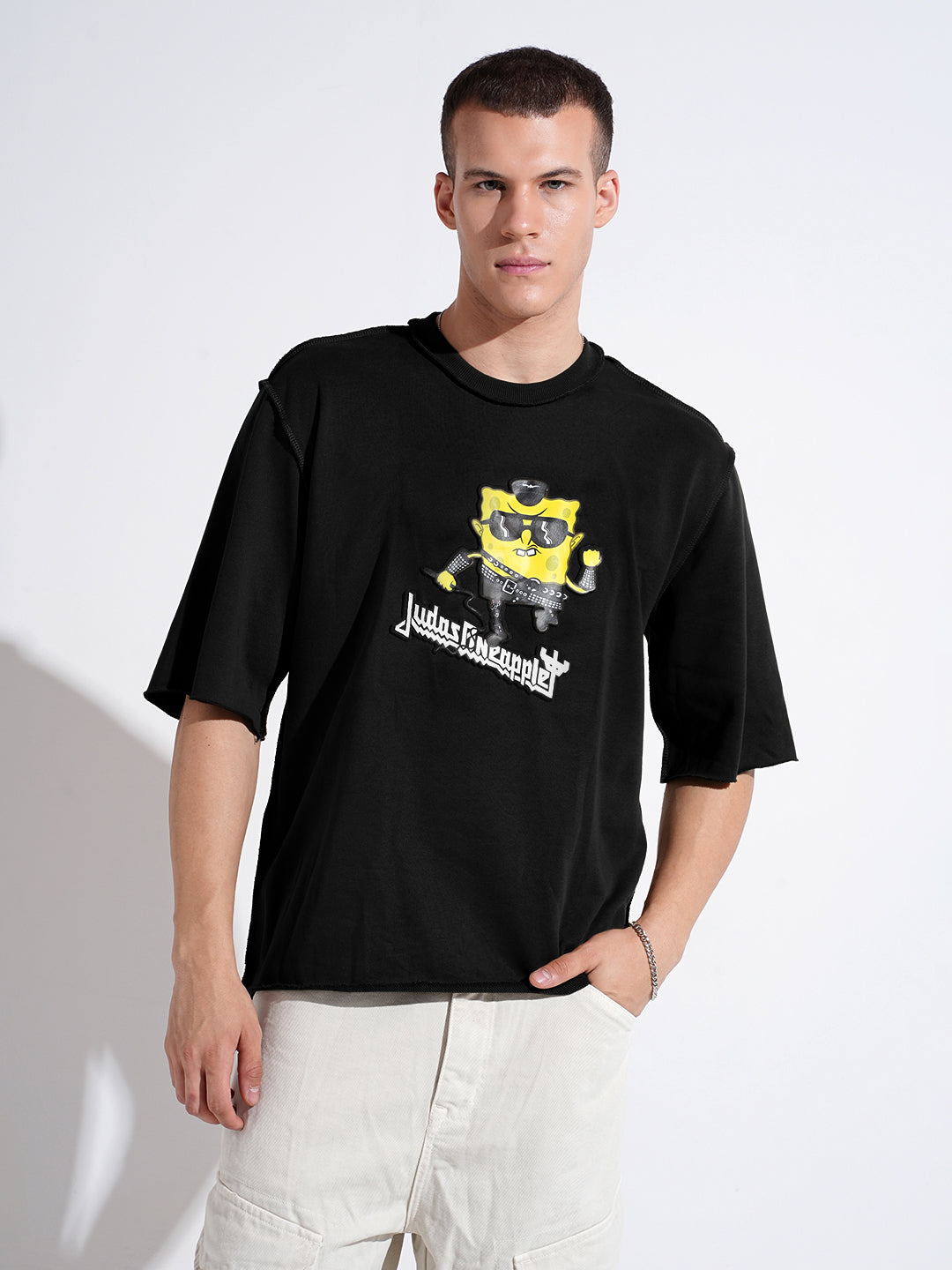 Men's Graphic Black Round Neck Oversized T-Shirt
