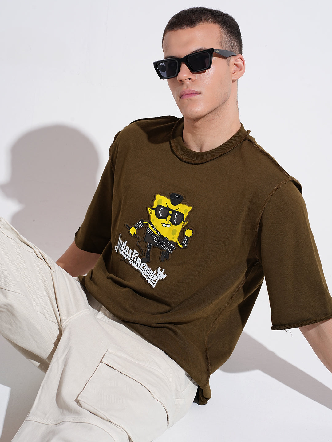 Men's Graphic Olive Round Neck Oversized T-Shirt