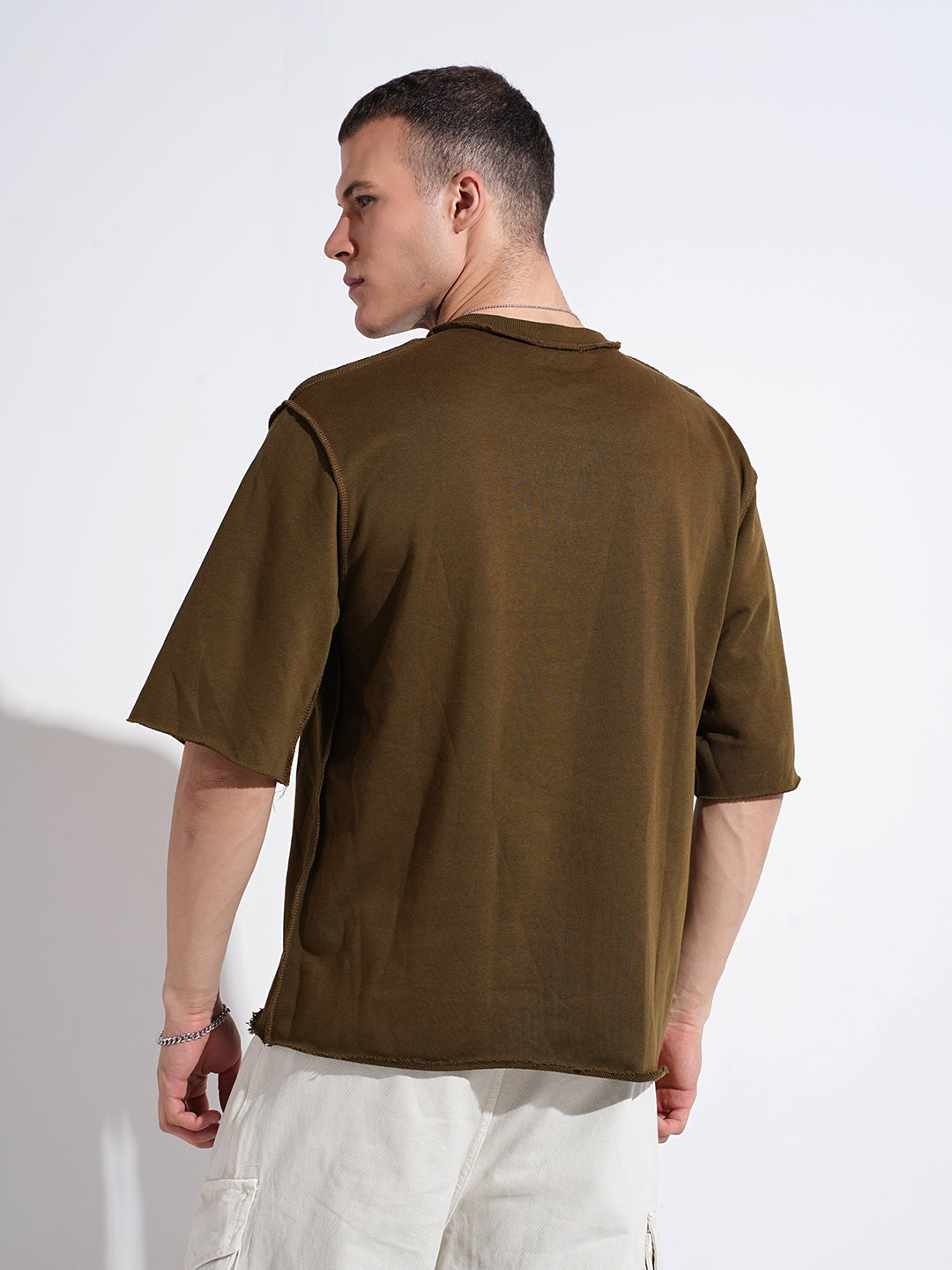 Men's Graphic Olive Round Neck Oversized T-Shirt