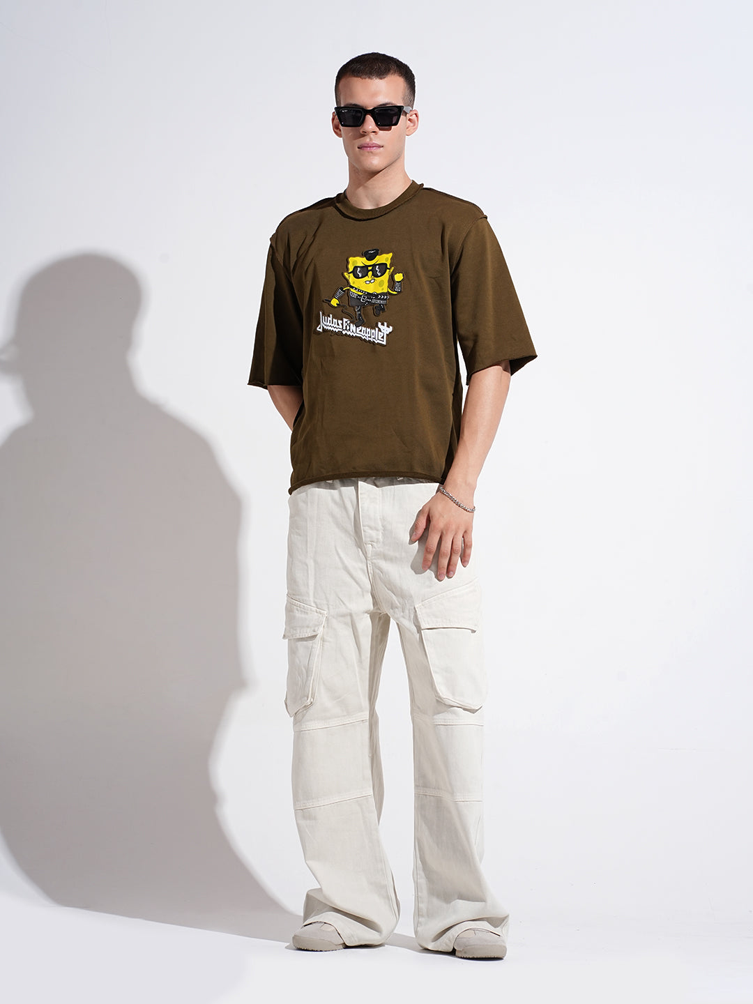Men's Graphic Olive Round Neck Oversized T-Shirt