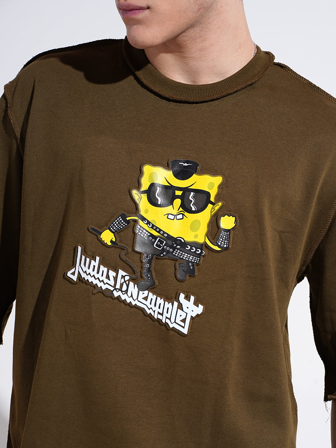 Men's Graphic Olive Round Neck Oversized T-Shirt