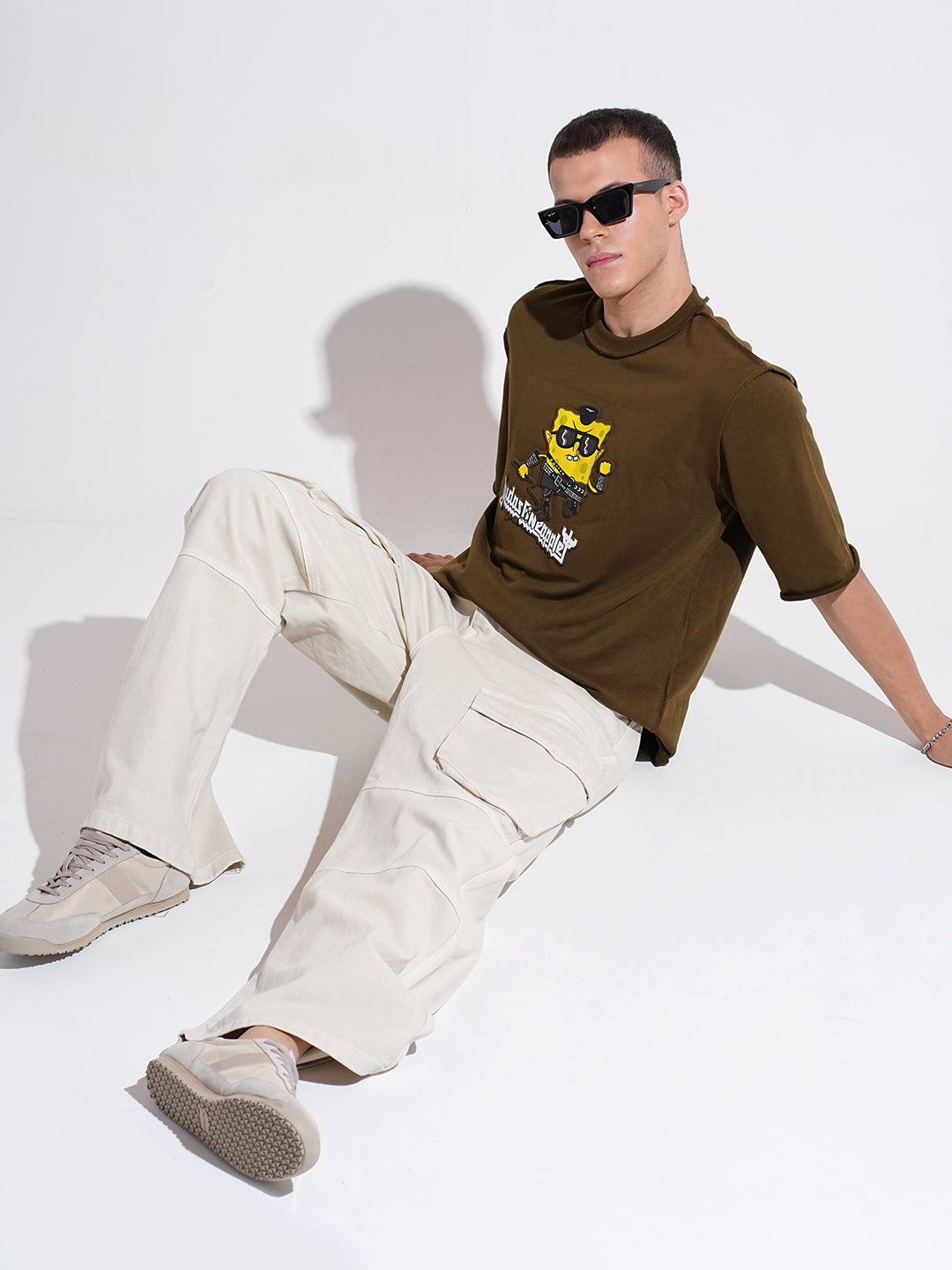 Men's Graphic Olive Round Neck Oversized T-Shirt