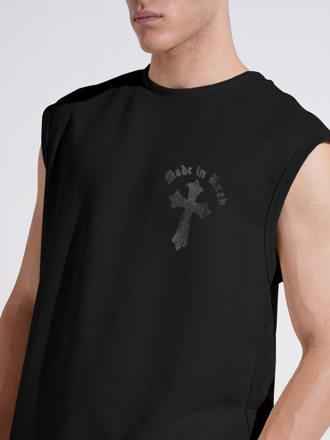 Men's Graphic Black Regular Fit Sleeveless T-Shirt